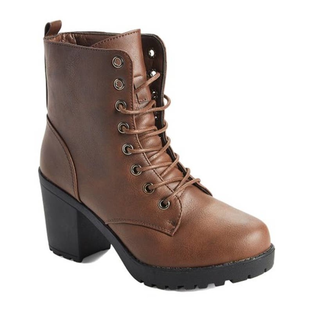 Ameta Brown Lace-Up combat Honey Bootie - Women mid calf size 6